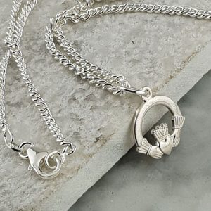 Childrens Silver Claddagh Pendant & Chain In Sterling Silver. Handcrafted Galway Claddagh Pendant for Children in Hallmarked 925 Silver on ShopStreet.ie Claddagh Pendants. Communion Gift & Confirmation Gift.