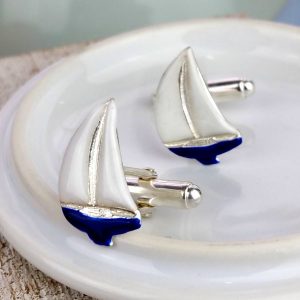 Enamelled Sailing Yacht Silver Cufflinks