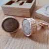 Personalised Irish Whiskey Cask Round Cufflinks Handmade In Galway, Ireland. Engraved with Initials in personalised engraved Oak Cufflink Box.